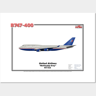 Boeing B747-400 - United Airlines "Battleship Gray" (Art Print) Posters and Art